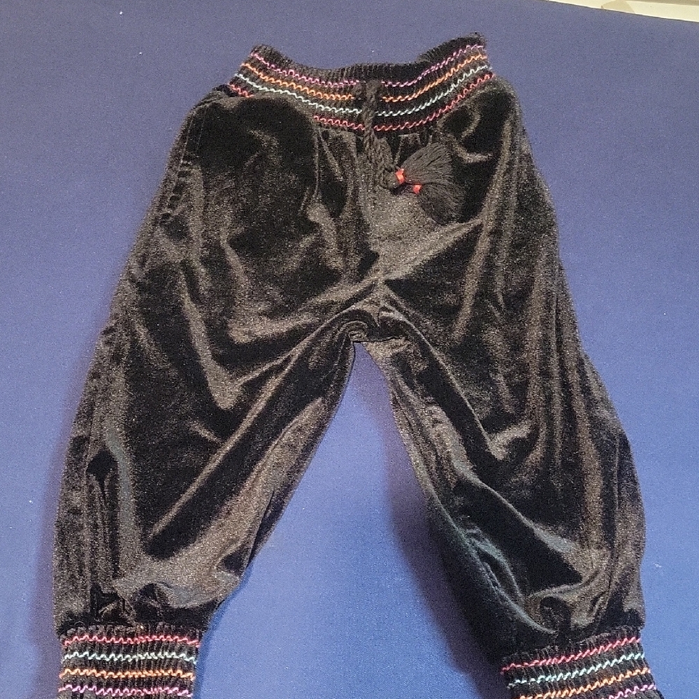 Peek Black Velvet Pants with Colorful Trim Gently Used Size 2T